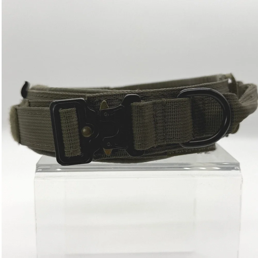 Excellent Elite Spanker Tactical Dog Collar XL Green Metal Buckle Handle K9